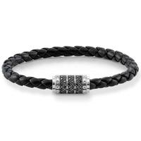 Thomas Sabo Black Leather Cubic Zirconia Zigzag Clasp Bracelet UB0004-820-11