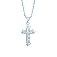 The Real Effect Ladies Sterling Silver Cubic Zirconia Ornate Cross Pendant RE16814