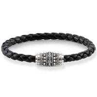 thomas sabo black leather silver oxidised skull bracelet ub0016 823 11