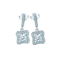 The Real Effect Ladies Sterling Silver Cubic Zirconia Open Square Dropper Earrings RE23804