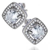 the real effect silver cz pave square stud earrings re23274