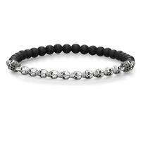 Thomas Sabo Silver 2 Cubic Zirconia Skull Obsidian Bracelet LBA0019-705-11