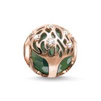 Thomas Sabo Rose Gold Plated Tree Of Life Green Karma Bead K0168-842-6