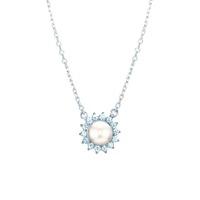 The Real Effect Ladies Sterling Silver Cubic Zirconia Simulated Pearl Necklace RE28504