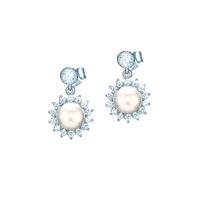 The Real Effect Ladies Sterling Silver Cubic Zirconia Pearl Dropper Earrings RE28514