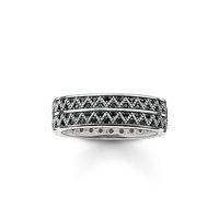 Thomas Sabo Mens Silver 2 Row Black Cubic Zirconia ZigZag Ring TR2051-643-11