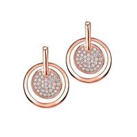 The Real Effect Ladies Two Tone Cubic Zirconia Pave Disc Dropper Earrings RE28774