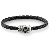 Thomas Sabo Black Leather Silver Skull Bracelet UB0010-823-11