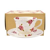 tiny scattered rose small teacup saucer boxed