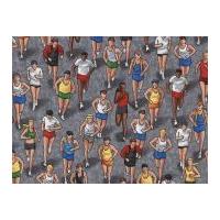 Timeless Treasures Marathon Runners Poplin Quilting Fabric Grey