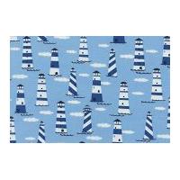 Timeless Treasures Lighthouse Cloud Waves Poplin Quilting Fabric Sky