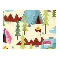 timeless treasures camping scenic poplin quilting fabric cream