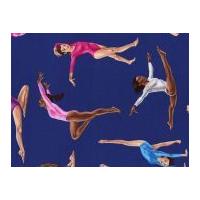 Timeless Treasures Gymnasts Poplin Quilting Fabric Royal