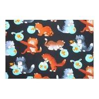 Timeless Treasures Cats With Fish Poplin Quilting Fabric Black