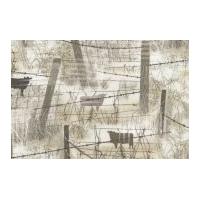 Timeless Treasures Barbed Wire With Cows Poplin Quilting Fabric Beige