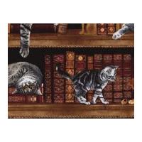 Timeless Treasures Cats in the Library Poplin Quilting Fabric Brown