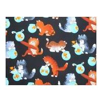 Timeless Treasures Cats With Fish Poplin Quilting Fabric Black