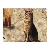 Timeless Treasures Realistic Cat Poplin Quilting Fabric Natural