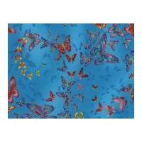 Timeless Treasures Allover Butterflies Metallic Poplin Quilting Fabric Turquoise