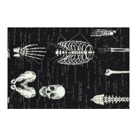 Timeless Treasures Skeletons Glow In The Dark Poplin Quilting Fabric Black