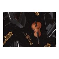 Timeless Treasures Tossed Musical Instruments Poplin Quilting Fabric Black