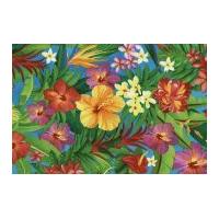 Timeless Treasures Tropical Garden Poplin Quilting Fabric Turquoise