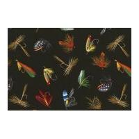 Timeless Treasures Fish Lures Poplin Quilting Fabric Loden