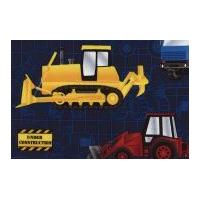 Timeless Treasures Construction Vehicles Poplin Quilting Fabric Navy Blue