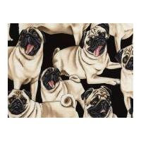 Timeless Treasures Pugs Poplin Quilting Fabric Black