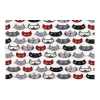 Timeless Treasures Cute Cat Faces Poplin Quilting Fabric Grey