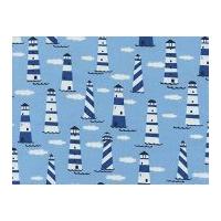 Timeless Treasures Lighthouse Cloud Waves Poplin Quilting Fabric Sky