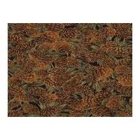 Timeless Treasures Pine Cones Metallic Poplin Quilting Fabric Black