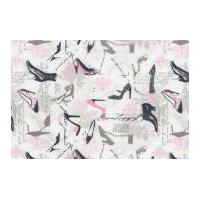 Timeless Treasures Vintage Shoes Poplin Quilting Fabric Pink