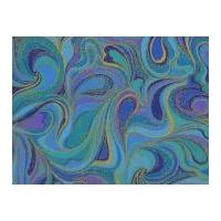 Timeless Treasures Abstract Swirls Metallic Poplin Quilting Fabric Peacock