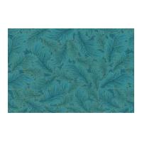 Timeless Treasures Packed Leaf Metallic Poplin Quilting Fabric Teal