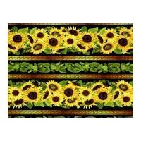 Timeless Treasures Sunflowers Stripe Poplin Quilting Fabric Black