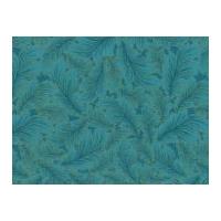 Timeless Treasures Packed Leaf Metallic Poplin Quilting Fabric Teal