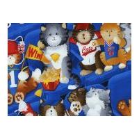 Timeless Treasures Sports Fan Cats Poplin Quilting Fabric Blue