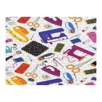 Timeless Treasures Sewing Tools Poplin Quilting Fabric White