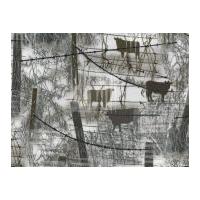 Timeless Treasures Barbed Wire With Cows Poplin Quilting Fabric Fog