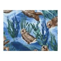 Timeless Treasures Sea Otters Poplin Quilting Fabric Blue