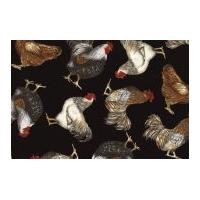 Timeless Treasures Roosters Poplin Quilting Fabric Black