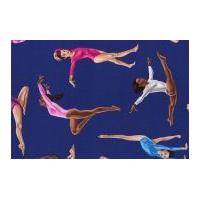 Timeless Treasures Gymnasts Poplin Quilting Fabric Royal