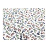 Timeless Treasures Multicoloured Bicycles Quilting Fabric White