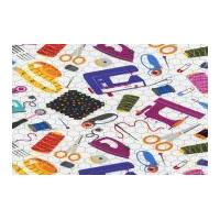 Timeless Treasures Sewing Tools Poplin Quilting Fabric White