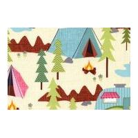 Timeless Treasures Camping Scenic Poplin Quilting Fabric Cream