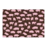 Timeless Treasures Mini Pigs Poplin Quilting Fabric Brown