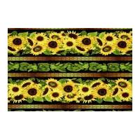 Timeless Treasures Sunflowers Stripe Poplin Quilting Fabric Black