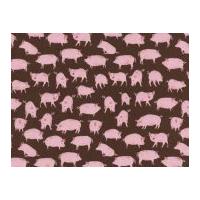 Timeless Treasures Mini Pigs Poplin Quilting Fabric Brown