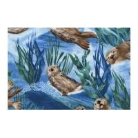 Timeless Treasures Sea Otters Poplin Quilting Fabric Blue
